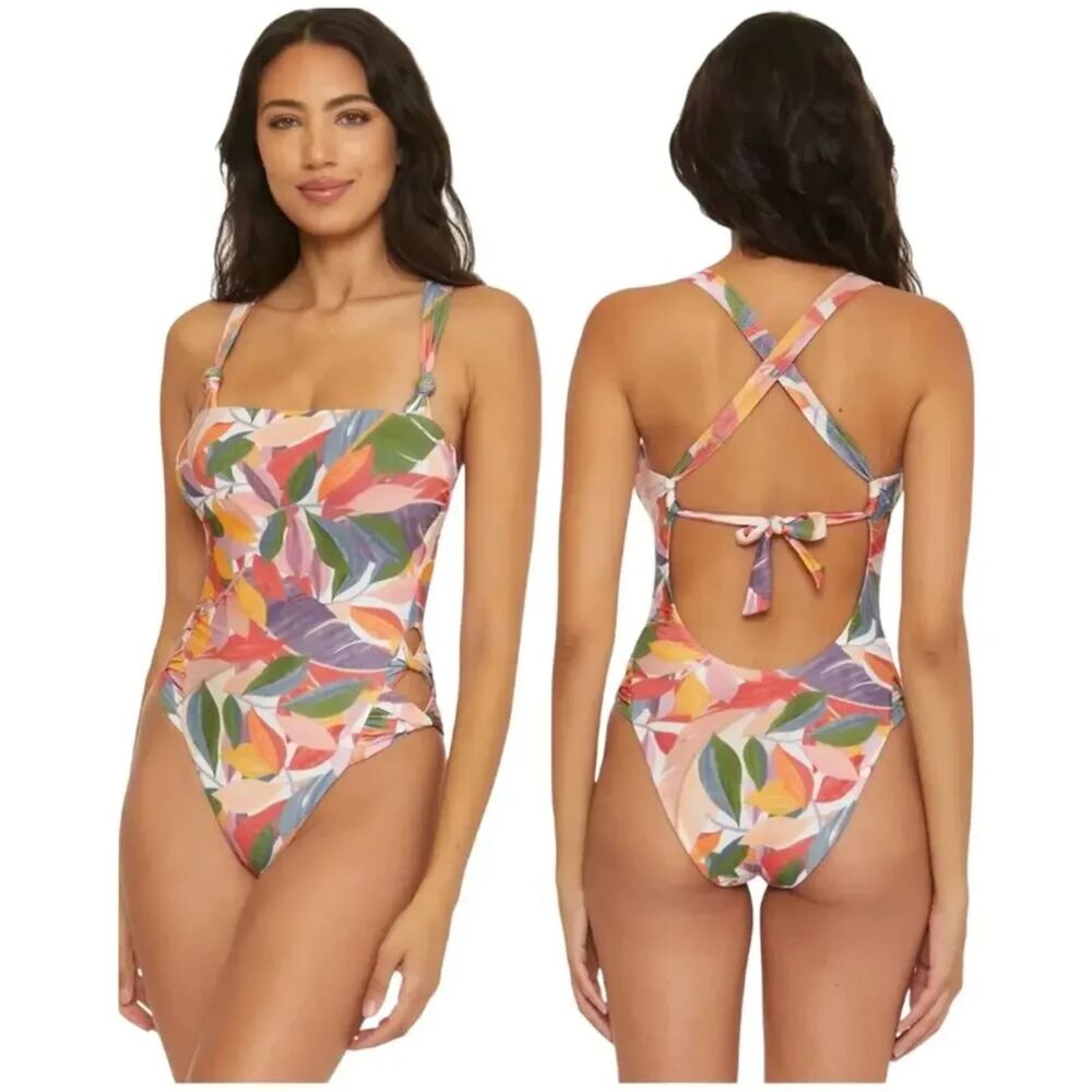 NEW NWT BECCA Bora High Leg One Piece Swimsuit tropical print size medium